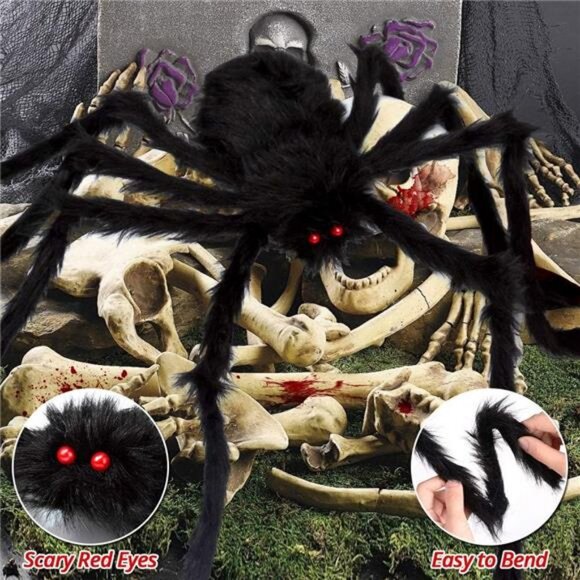 200" Halloween Spider Web + 59" Giant Spider Decorations Fake Spider - Picture 2 of 8